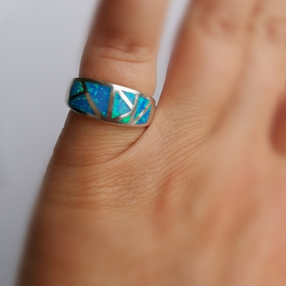 New, Sterling Silver Blue Opal  Mosaic Ring sz 6 - Picture 9 of 9